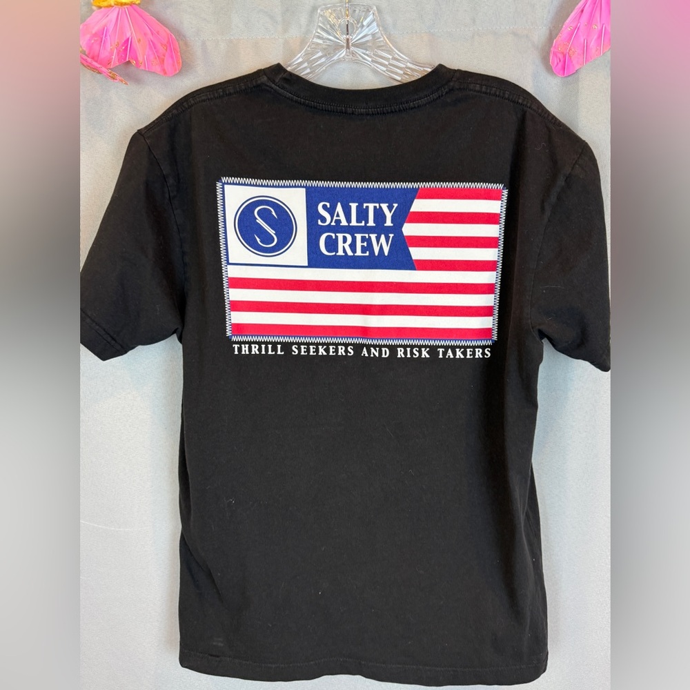 Salty Crew Freedom Flag Short Sleeve Black T-Shirt- Size Medium - Picture 4 of 6